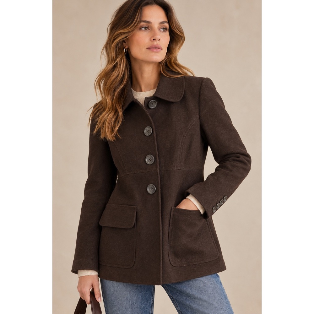 Gap Womens Brown Cotton Four Button Peacoat Jacket Peter Pan Collar Small